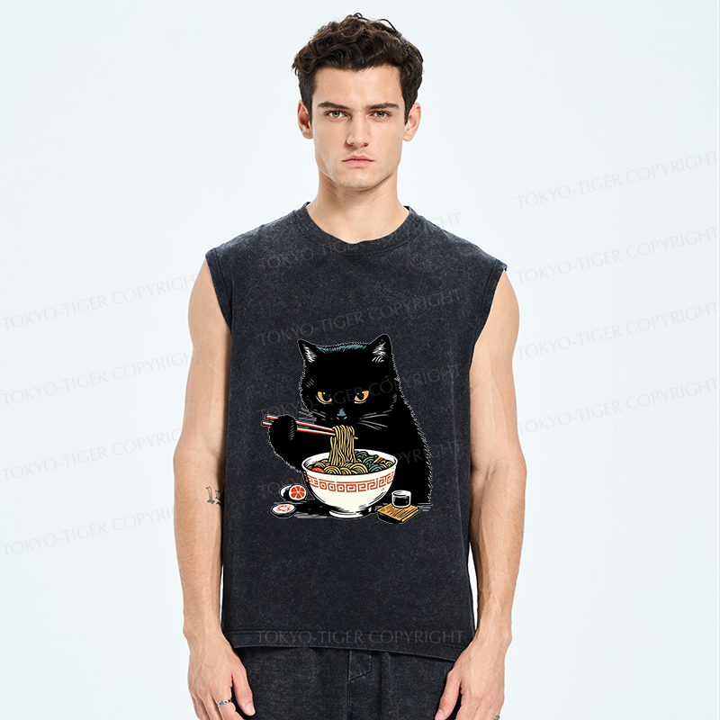 Tokyo-Tiger Cat Eating Favorite Ramen Washed Tank