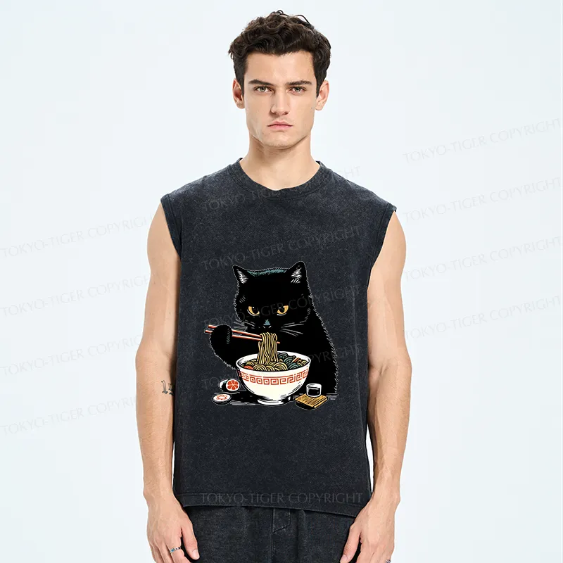 Tokyo-Tiger Cat Eating Favorite Ramen Washed Tank