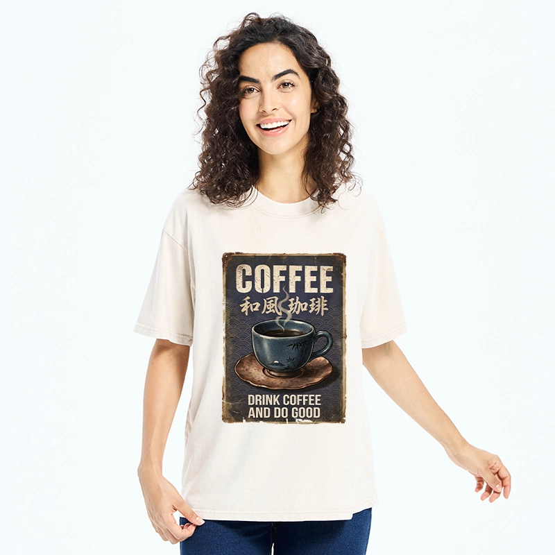 Tokyo-Tiger Funny Japanese Coffee Life Quote Washed T-Shirt