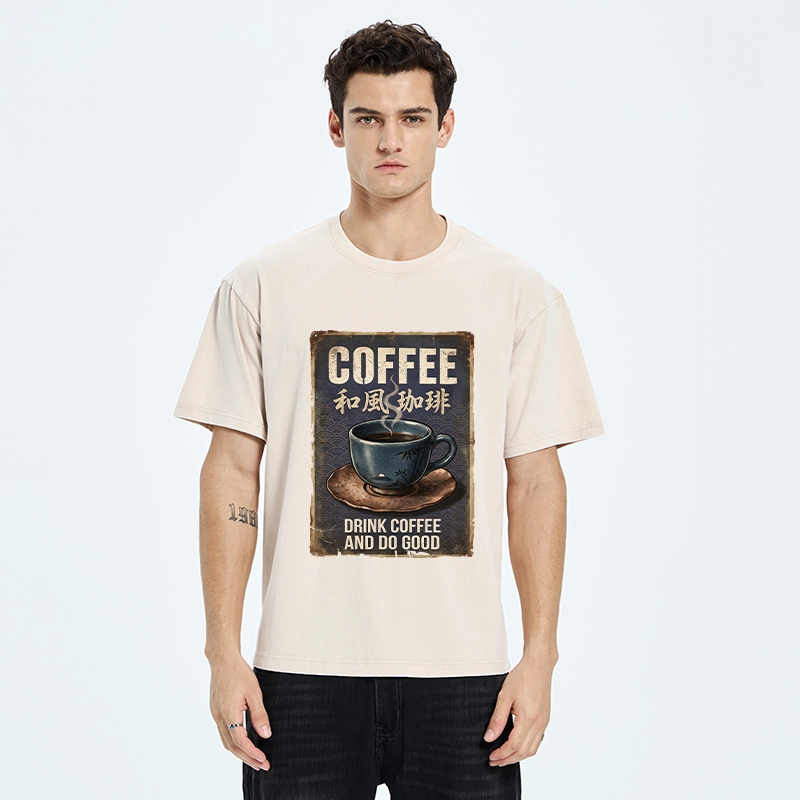 Tokyo-Tiger Funny Japanese Coffee Life Quote Washed T-Shirt