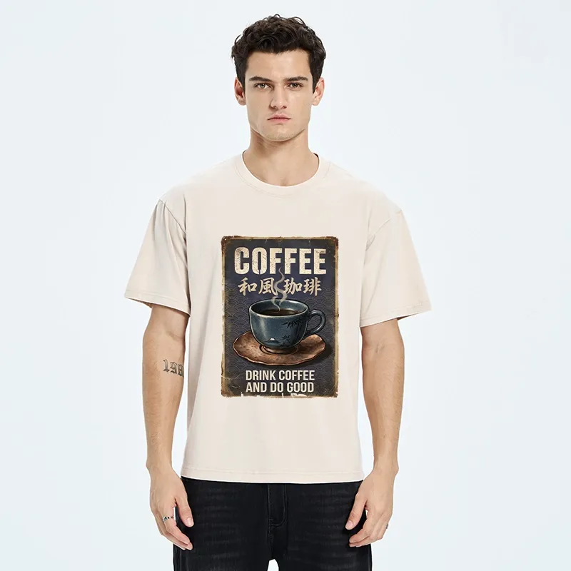 Tokyo-Tiger Funny Japanese Coffee Life Quote Washed T-Shirt