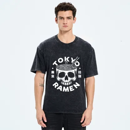 Tokyo-Tiger Dark Tokyo Ramen Funny Meme Washed T-Shirt