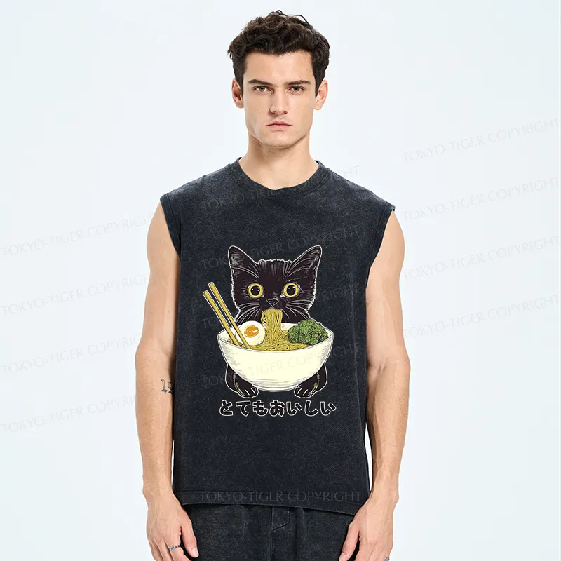 Tokyo-Tiger Ramen Lover Cute Cat Washed Tank