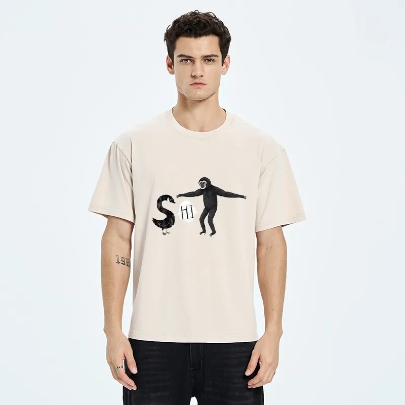 Tokyo-Tiger Cute Forest Animal Simple Graphic Print Washed T-Shirt