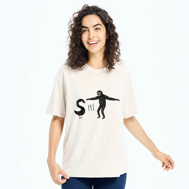 Tokyo-Tiger Cute Forest Animal Simple Graphic Print Washed T-Shirt