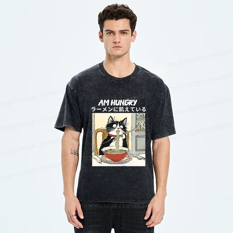 Tokyo-Tiger Hungry Cat Washed T-Shirt