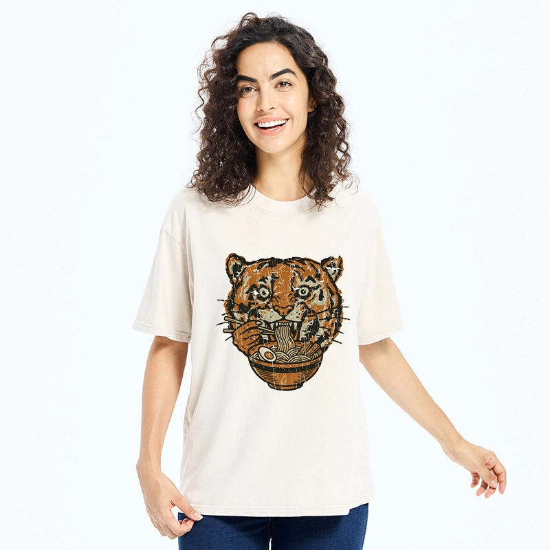 Tokyo-Tiger Vintage Tiger Ramen Funny Meme Washed T-Shirt