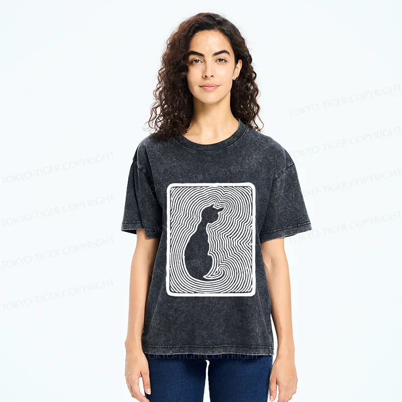 Tokyo-Tiger Woodcut Kitten Washed T-Shirt