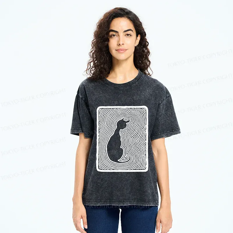 Tokyo-Tiger Woodcut Kitten Washed T-Shirt
