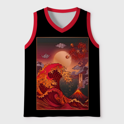 Tokyo-Tiger Fuji Volcano Red Great Wave Higanbana Mesh Tank Top