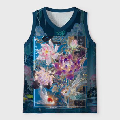 Tokyo-Tiger Lotus Koi Zen Oriental Mesh Tank Top