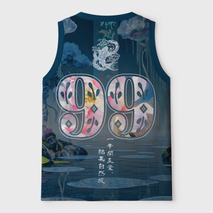 Tokyo-Tiger Lotus Koi Zen Oriental Mesh Tank Top