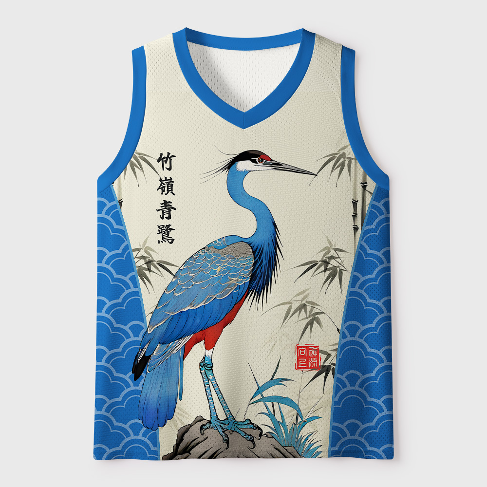 Tokyo-Tiger Bamboo Blue Heron Mesh Tank Top