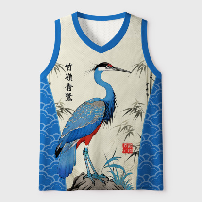 Tokyo-Tiger Bamboo Blue Heron Mesh Tank Top
