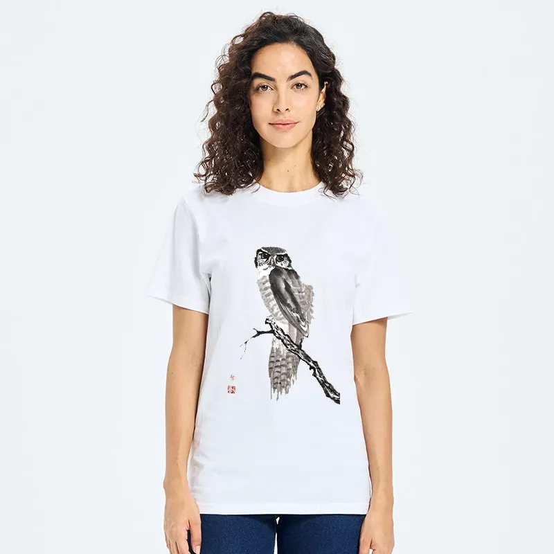 Tokyo-Tiger Minimal Ink Owl Oriental Brush Art Classic T-Shirt
