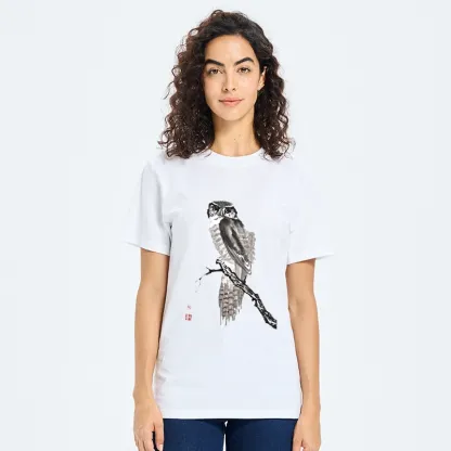 Tokyo-Tiger Minimal Ink Owl Oriental Brush Art Classic T-Shirt