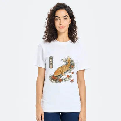Tokyo-Tiger Golden Koi Carp Maple Leaf Wave Art Classic T-Shirt
