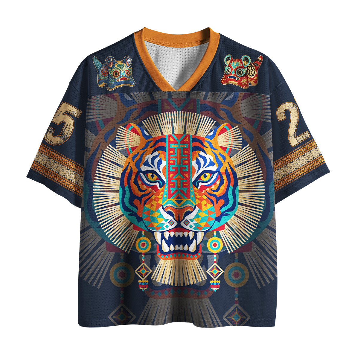 Tokyo-Tiger Tribal Folk Art Colorful Tiger Mesh Jersey
