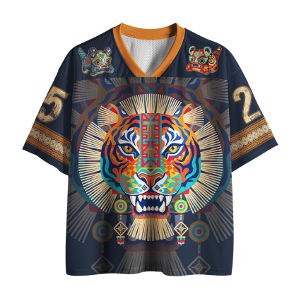 Tokyo-Tiger Tribal Folk Art Colorful Tiger Mesh Jersey