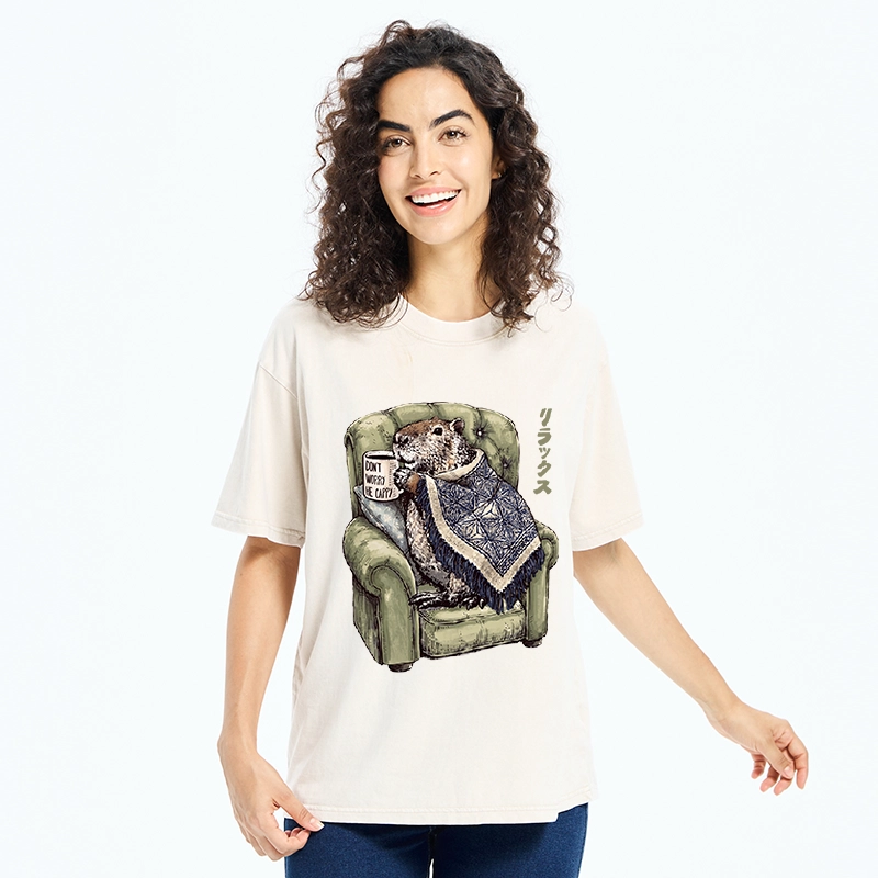 Tokyo-Tiger Relax Capybara Cozy Sofa Warm Blanket Washed T-Shirt