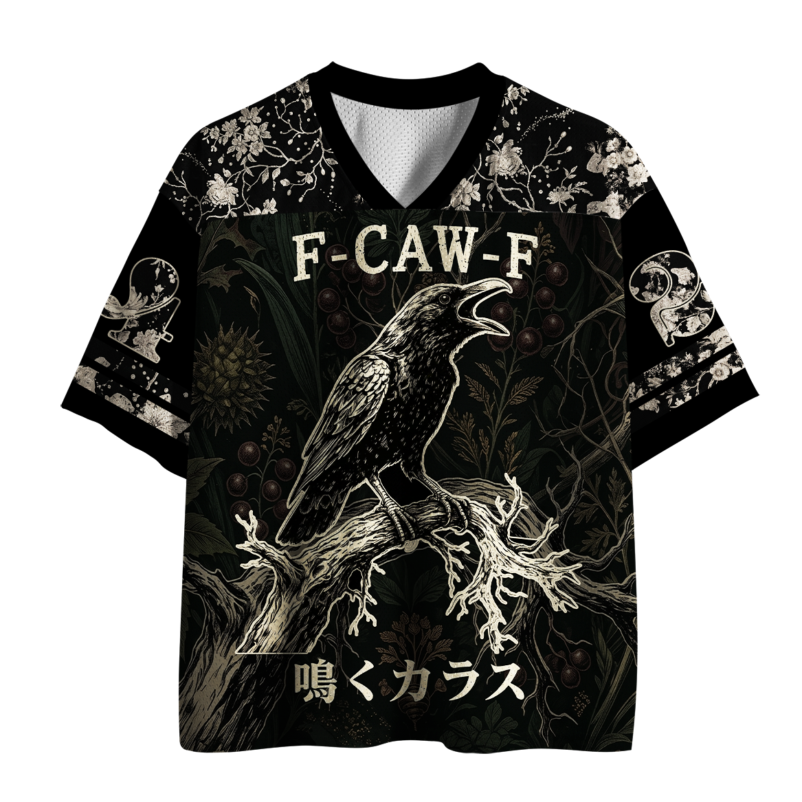 Tokyo-Tiger Vintage Woodcut Raven Dark Forest Mesh Jersey