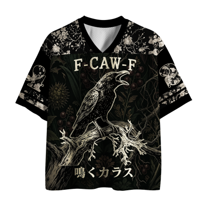 Tokyo-Tiger Vintage Woodcut Raven Dark Forest Mesh Jersey