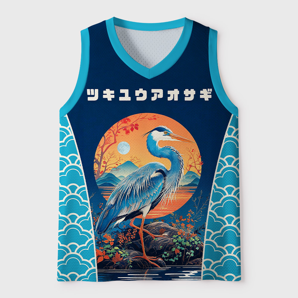 Tokyo-Tiger Moonlit Evening Blue Heron Mesh Tank Top