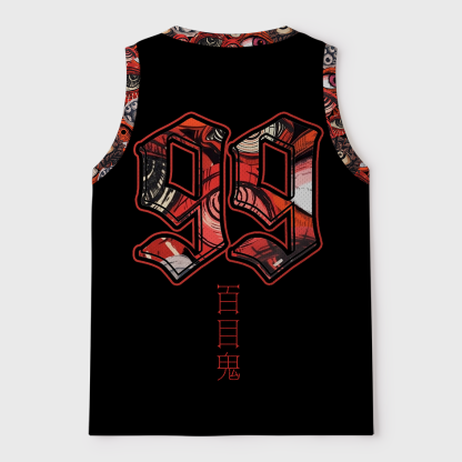 Tokyo-Tiger Hundred-Eyed Demon Occult Black Cat Mesh Tank Top