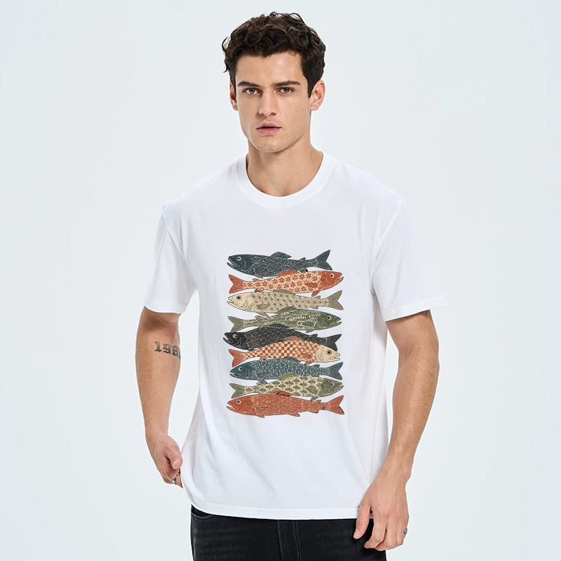Tokyo-Tiger Patterned Stack Fish Japanese Block Print Classic T-Shirt