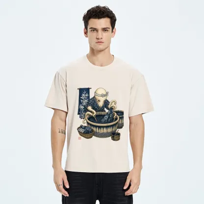 Tokyo-Tiger Kimono Dye Octopus Art Washed T-Shirt