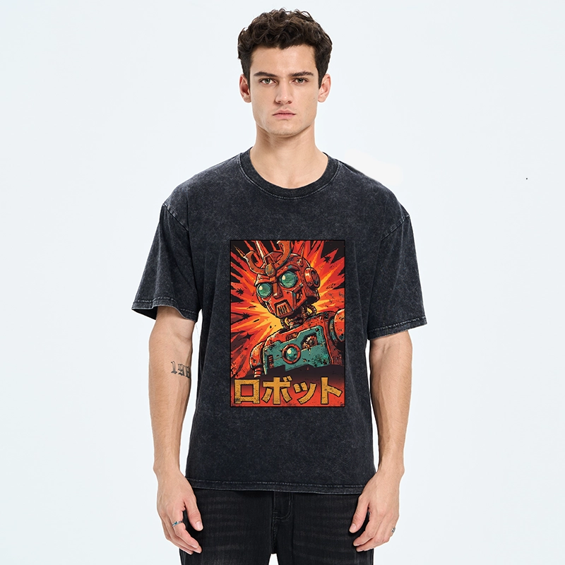 Tokyo-Tiger Retro Japanese Robot Washed T-Shirt