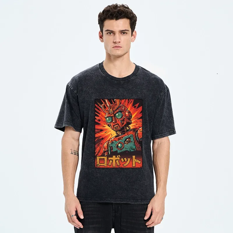 Tokyo-Tiger Retro Japanese Robot Washed T-Shirt