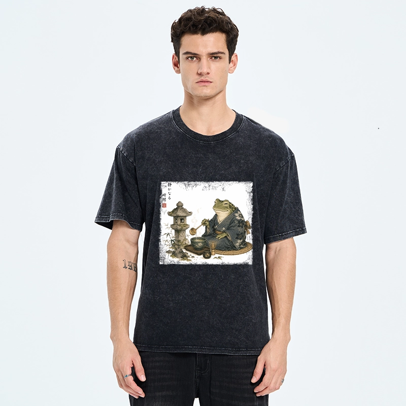 Tokyo-Tiger Calm Kimono Tea Frog Washed T-Shirt