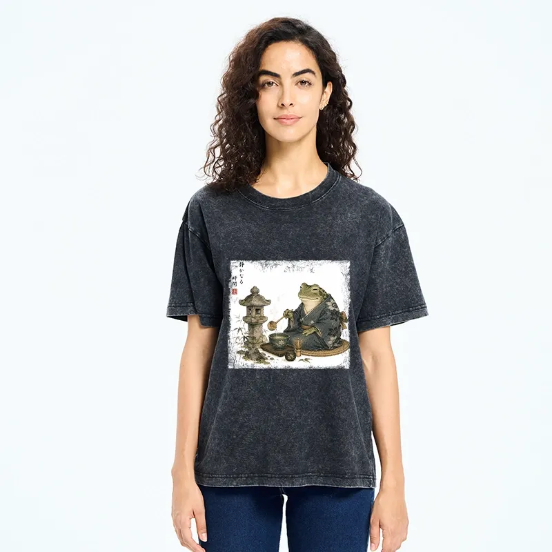 Tokyo-Tiger Calm Kimono Tea Frog Washed T-Shirt