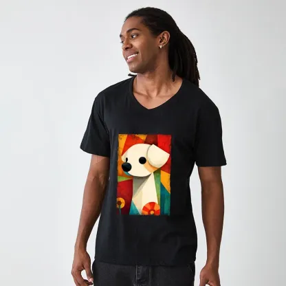 Tokyo-Tiger Retro Abstract Color Block Puppy Art V-Neck Classic T-Shirt