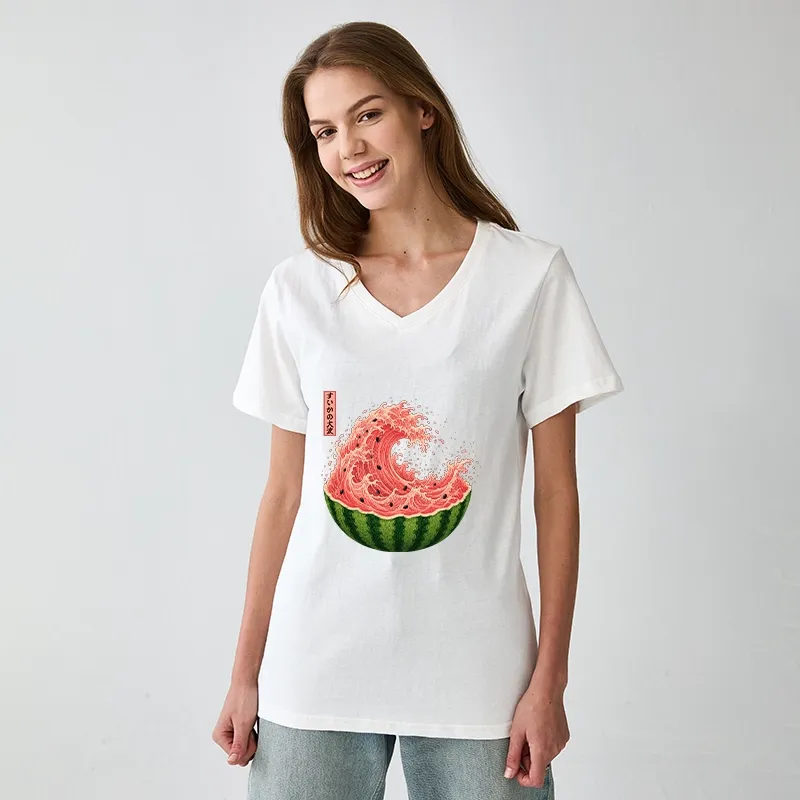 Tokyo-Tiger Watermelon Wave Summer Ukiyo Art V-Neck Classic T-Shirt