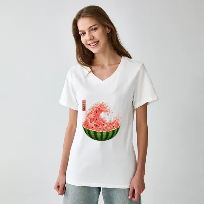 Tokyo-Tiger Watermelon Wave Summer Ukiyo Art V-Neck Classic T-Shirt