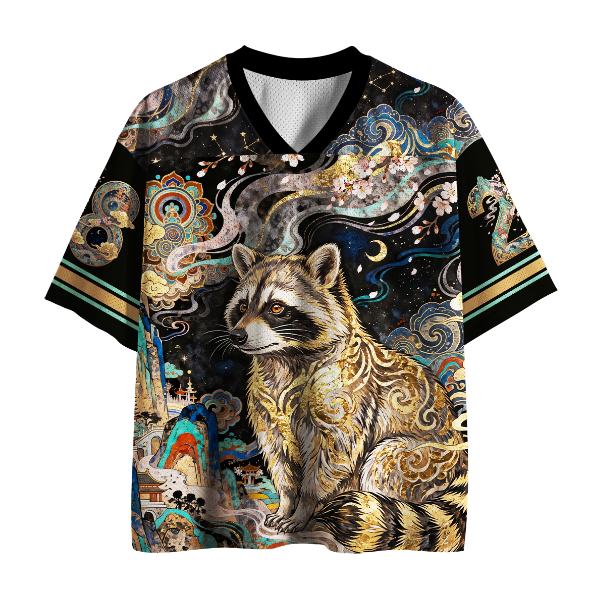 Tokyo-Tiger Golden Filigree Raccoon Starry Oriental Landscape Mesh Jersey