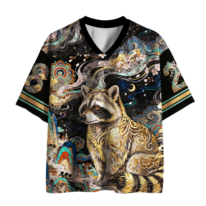 Tokyo-Tiger Golden Filigree Raccoon Starry Oriental Landscape Mesh Jersey
