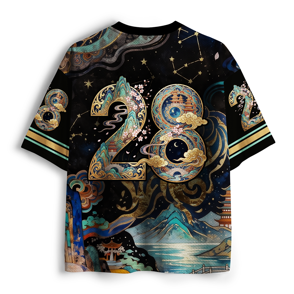 Tokyo-Tiger Golden Filigree Raccoon Starry Oriental Landscape Mesh Jersey