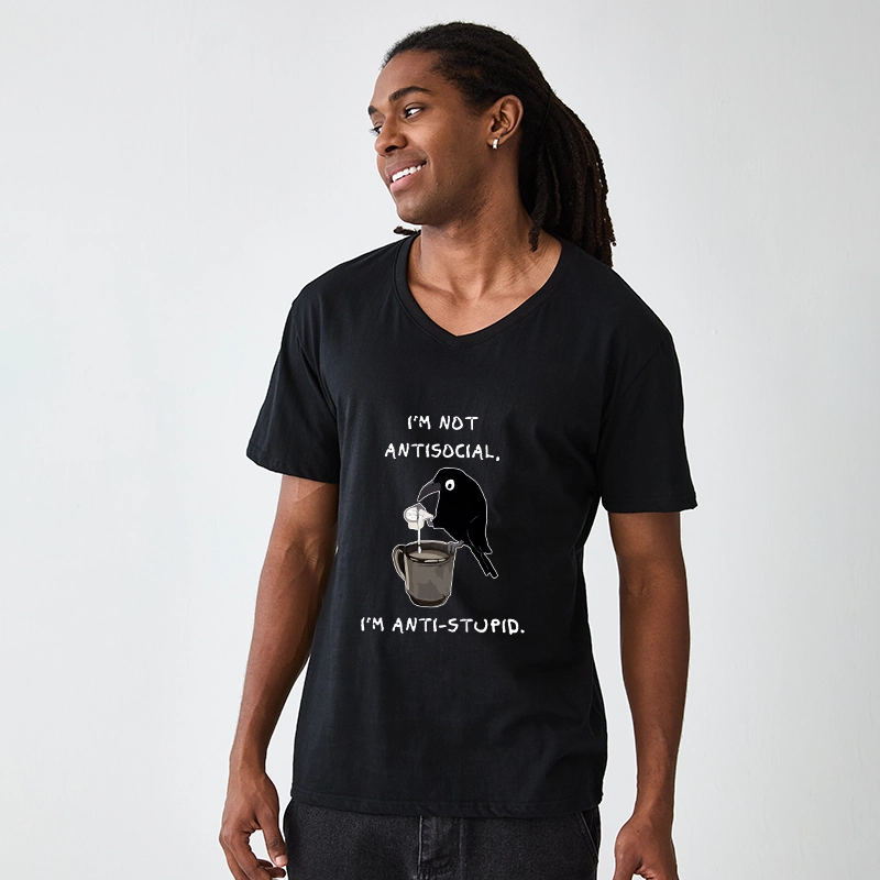 Tokyo-Tiger Cool Crow Sips Calm Coffee Alone V-Neck Classic T-Shirt