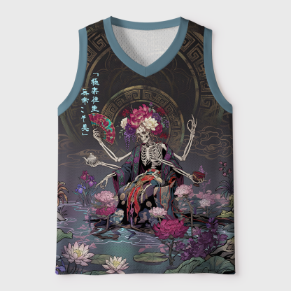 Tokyo-Tiger Impermanence Beauty Dark Ukiyoe Skeleton Mesh Tank Top