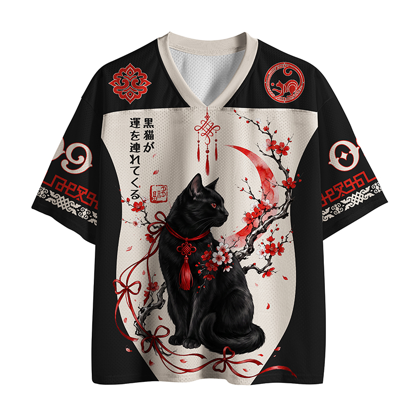 Tokyo-Tiger Black Cat Brings Good Fortune Mesh Jersey