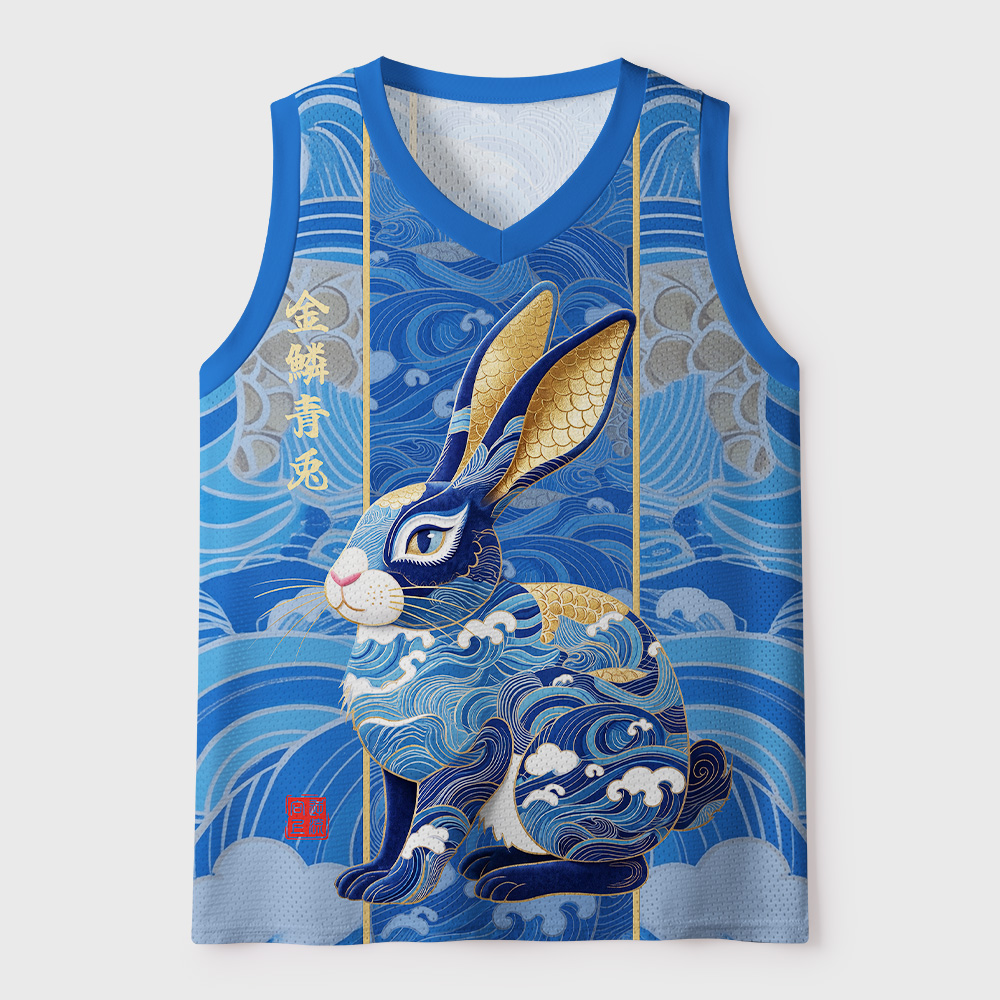 Tokyo-Tiger Golden Scale Blue Wave Rabbit Mesh Tank Top