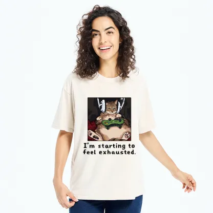 Tokyo-Tiger Exhausted Gamer Cat Washed T-Shirt