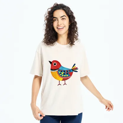 Tokyo-Tiger Folk Art Color Bird Washed T-Shirt