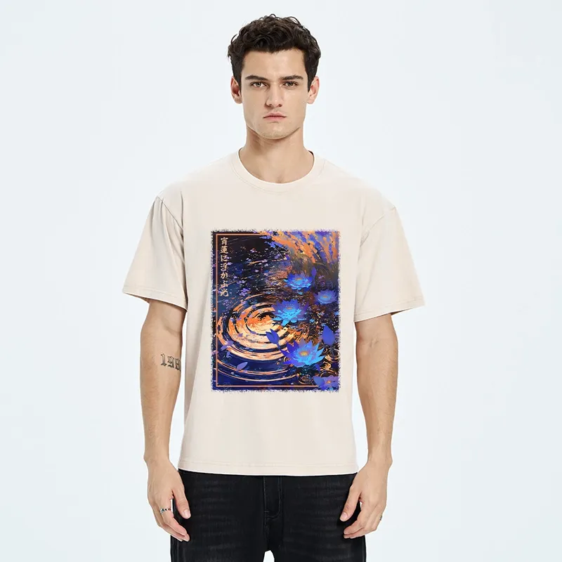 Tokyo-Tiger Night Lotus Water Glow Washed T-Shirt