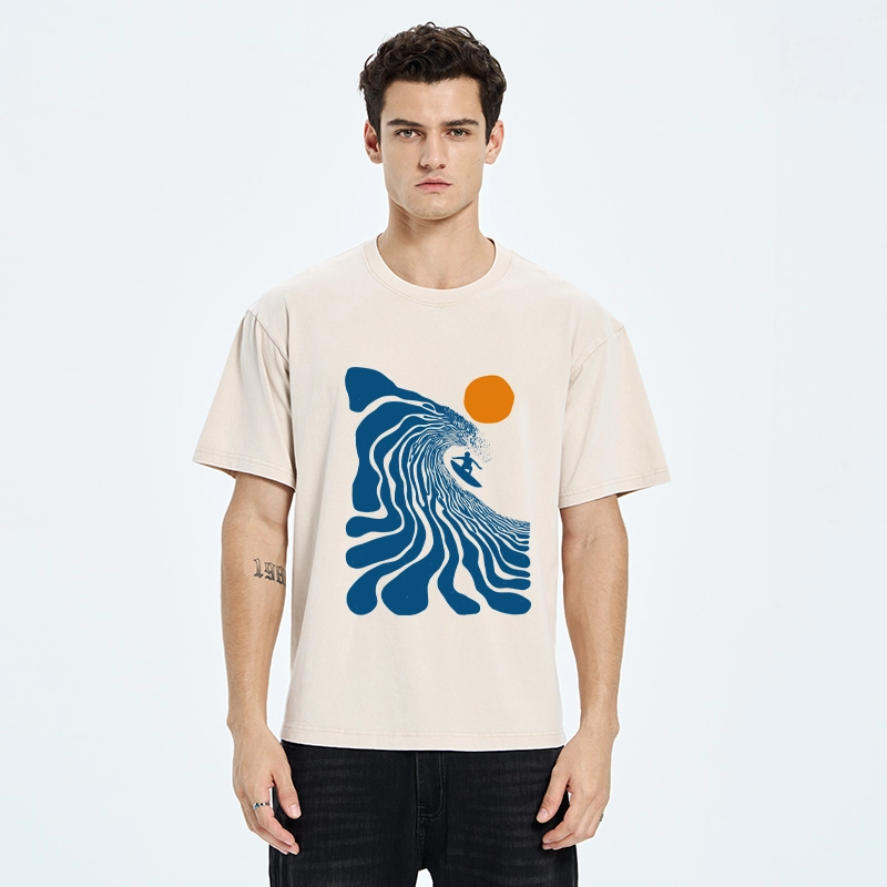 Tokyo-Tiger Retro Wave Surfer Guy Washed T-Shirt