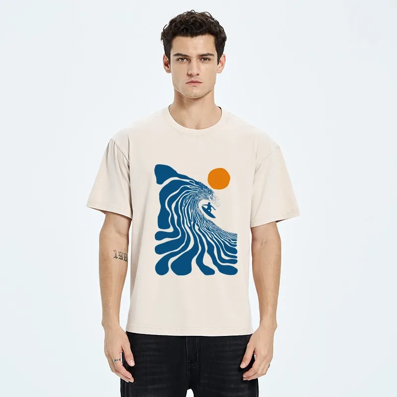 Tokyo-Tiger Retro Wave Surfer Guy Washed T-Shirt