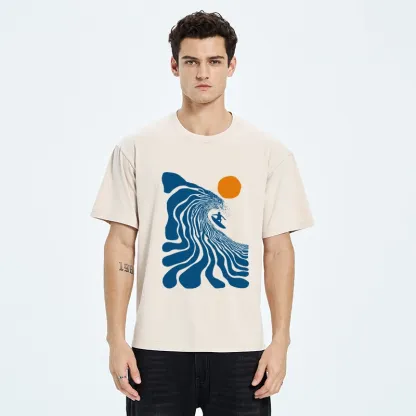 Tokyo-Tiger Retro Wave Surfer Guy Washed T-Shirt